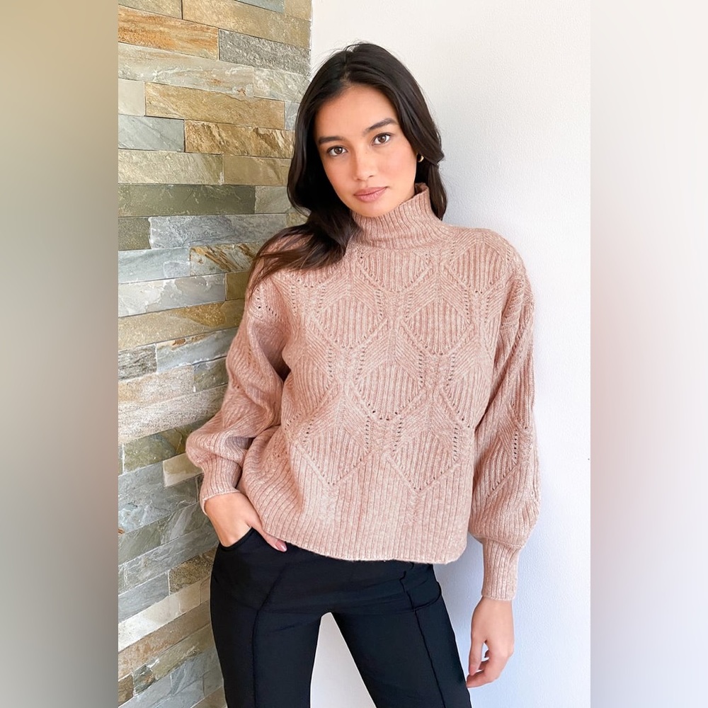 Cozy Memories Blush Pointelle Knit Turtleneck Sweater XS